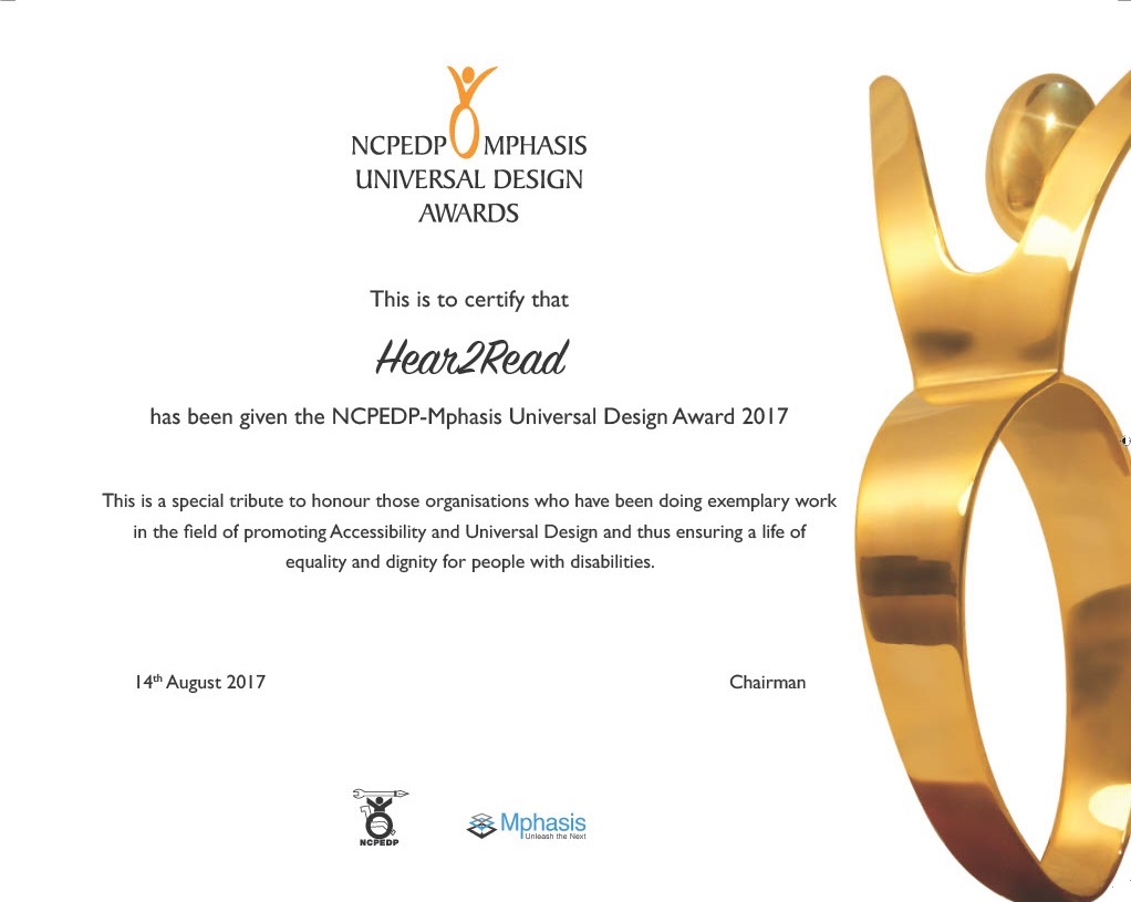 NCPEDP MPHASIS Universal Design Award Winner Certificate